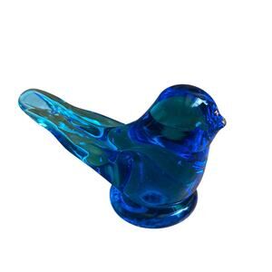 Vintage Leo Ward Glass Blue Bird of Happiness Signed Figurine 1997 USA